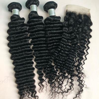 China 100% Virgin Human Hair Bundles 100% Sunlight Human Hair Peruvian Human Hair 28 32 30 Inch Deep Wave Bundles With Closure 10a Deep Wave Bundles High Quality for sale