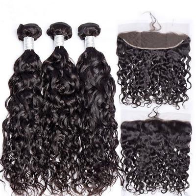 China USA/France Water Wave Store Dropping Virgin Brazilian Remy Hair Water Wave Fronta, Virgin Water Wave Hair Lace Frontal Bundles for sale