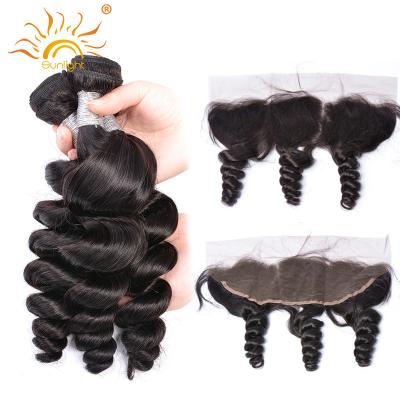 China Indian Loose Wave Loose Wave Bundles With Headband 100% Virgin Hair 3 Bundles With 13*4 Lace Frontal Free Part Loose Headband for sale