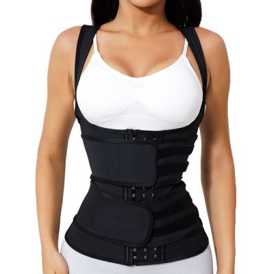 China Breathable Logo Tummy Control Body Shaper Custom Compression Double Belt Slim Latex Sweat Waist Trainer Vest For Lose Weight for sale