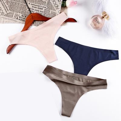 China New Design Breathable Ice Silk Thong Seamless Sexy Back G-String Panties Briefs Invisible Women Sport Thongs Panties Underwear for sale