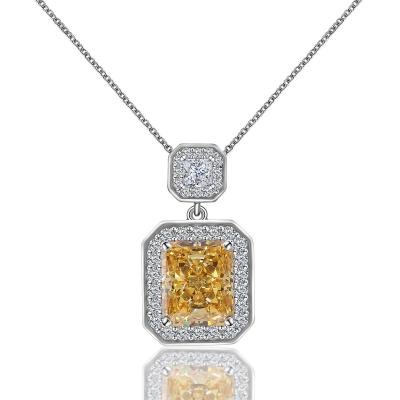 China Personalized Romantic Champagne Cubic Zirconia Square Ice Cut Pendant 18K Gold Plated 925 Sterling Silver Women Fine Jewelry Necklace for sale