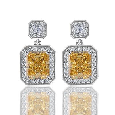 China Romantic 2023 Women Shape Earrings Champagne Color Ice Cut Cubic Zirconia 18K Luxury Dangle 925 Sterling Silver Earrings Wholesale for sale