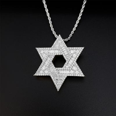 China Hiphop Hip Hop 18K Gold Plated Zircon Paved Men Bling Shape Hexangular Star of David Pendant Necklace Jewelry for sale