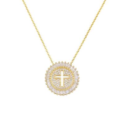 China New 18K Gold Plated Zircon Crystal Paved Hip Hop Jesus Pendant Necklace Fashion Jewelry Religious Religious Cross Pendant Necklace for sale