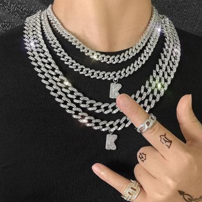 China Hiphop Twinkle Row European and American Hip Hop 18K Gold Plated Iced Out Cuban Zirconia Link Chain Necklace for sale