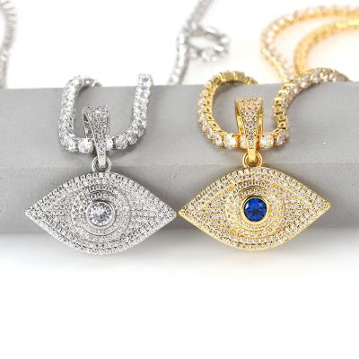 China BOHEMIA 18K Gold Plated Hip Hop Style Zircon Full Pave Protective Evil Eyes Blue Box Chain Necklace Hip Hop Jewelry for sale