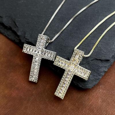 China Wholesale BOHEMIA Zirconia Pave 18K Gold Plated Christian Jesus Silver Color Cross Necklace Men Women Hip Hop Jewelry Cross Necklace for sale