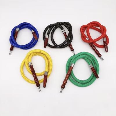 China Wholesales Single Hose Smocked Hose Shisha Plastic Disposable Hookah Hose With Handle Imitation Wood Leather Tube for sale