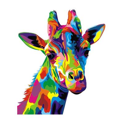 China Giraffe Abstract Animal Wall Hanging Decoration Colorful DIY Hand Printed Painting By Number for sale