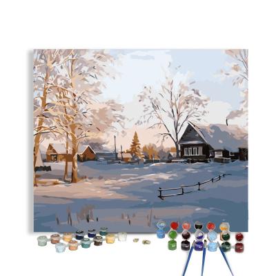 China Adults Students Beginner Snow Landscape Picture Diy Oil Painting Impressionist Painting By Number Craft For Kid for sale