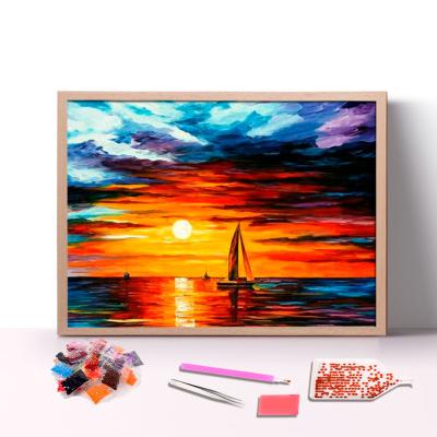 China CLASSIC Home DIY Sea Landscape Sunset Decoration Handmade Diamond Painting Custom Print With Tools for sale