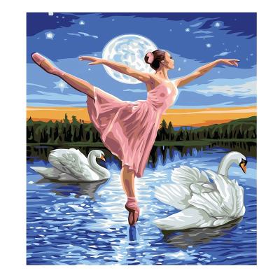 China Interior wall decor elegant maiden dancing swans under the beautiful starry sky diy diamond painting 5d for sale