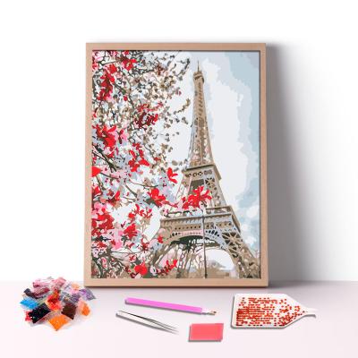 China CLASSIC looking Eiffel Tower by cherry blossoms 5d diy diamond paintings for sale