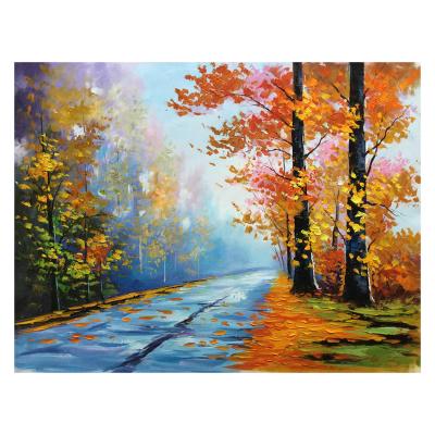 China Impressionist Romantic Red Tree Road Leaves Handmade Nature Painting for sale