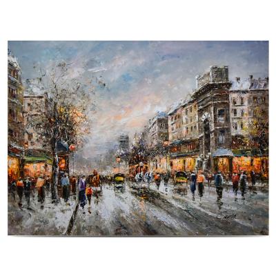 China Hot Selling Impressionist Paris Bustling Street Wall Hanging Oil Painting For Home Decoration for sale