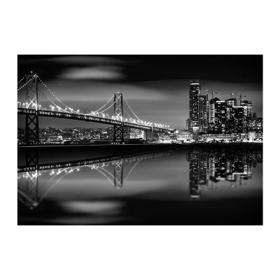 China Modern White San Francisco Bay Bridge Night Black Canvas Print Wall Art for sale