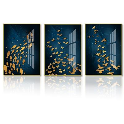 China Abstract 3 Sets Fish Butterfly Abstract Animal Bird Crystal Porcelain Painting For House Decoration for sale