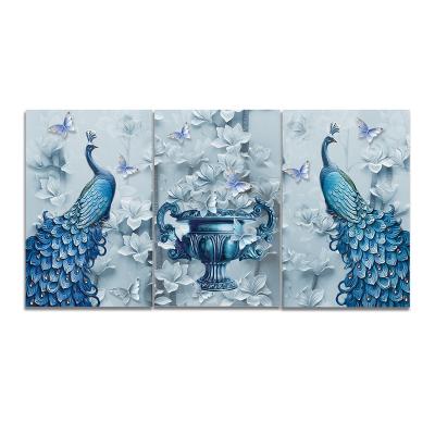 China Modern 3 Panels Peacock Canvas Print Wall Art 3d Animal Pictures Home Decor for sale