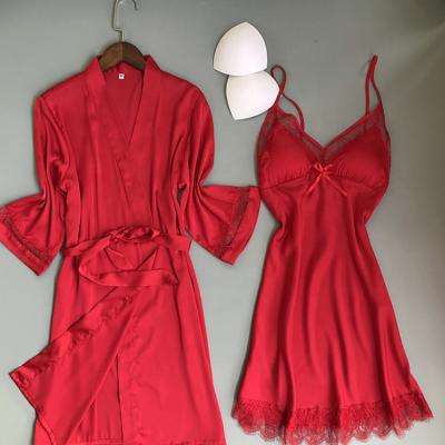 China QUICK DRY Silk Summer Set Long Robe Satin 2pcs Sexy Lingerie Sleepwear For Women Girl Lady Babydoll Nightgown Set for sale