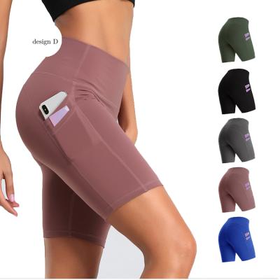 China Hot Sale Women Breathable Yoga Shorts 4 Designs High Waist Gym Workout Running Yoga Shorts With Pockets Spandex Sporty Short Pants for sale