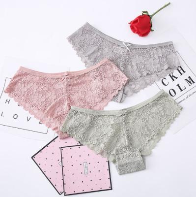 China Antibacterial hot sales ladies lace up sexy triangle plus size lace low-waist panties silk seamless briefs for sale