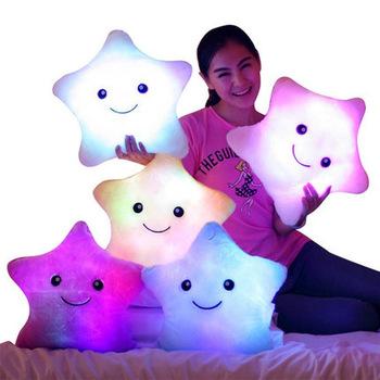 China Glowing C107 Colorful Handmade Sit Plush Doll Led Light Toys Gift for Girls Pillow Star Cushion Christmas Plush Light Toys for sale