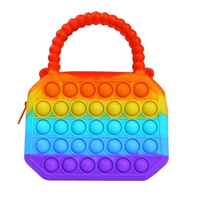 China Tote Bags Women Rainbow Reliever Silicone Push Bubble Purse Toy New Design Fidget Bubble Effort Pusher Funny Educational Snaps Bag for sale