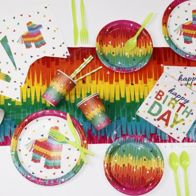 China Riainbow Rainbow Color Birthday Party Supplies Disposable Tableware Set for sale