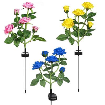 China Hot Sales 5 Garden Led Rose Flower Decorative Rose Flower Outdoor Lights Waterproof Solar Led Garden Led Light for sale