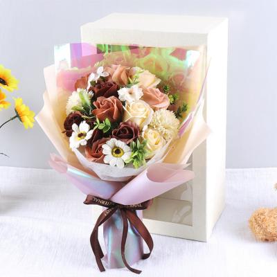 China New home decoration style gift box high-grade soap roses flower three colors rose bouquet valentine's day present for sale