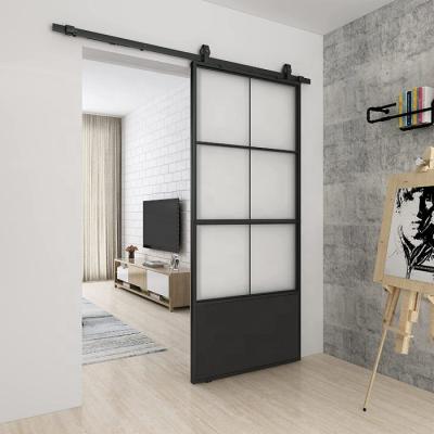 China Barn Decoration Steel And Glass Black Door for sale