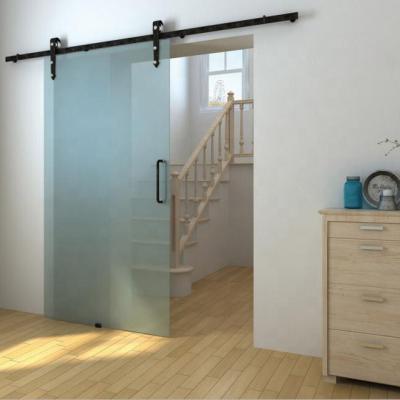 China Powder Coating Rustic Black Glass Sliding Barn Door Hardware Interior for sale