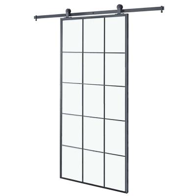 China Decoration 37 in. x 84 in. 3/4 Lites Steel Frame Clear Glass Metal Clear Glass Paneled Glass Barn Door with Installation Hardware Kit for sale