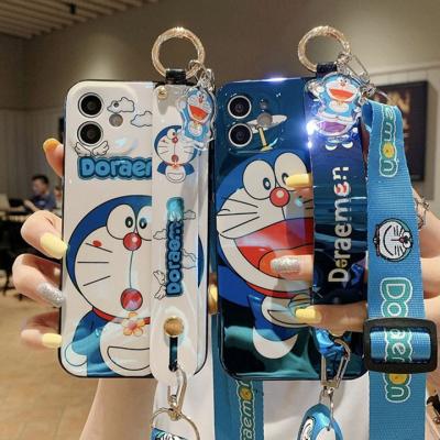 China Shockproof Blue Ray Cartoon Cat Design Phone Case Wristband Cross - Body Strap Cover For iPhone 13 12 11 Promax XS XR Cute Animal Phone Case for sale