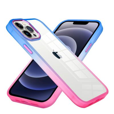 China High Quality Shockproof Electroplating Buttons Transparent Gradient Colors Cell Phone Case For iPhone 14max 13Pro 12 11promax Back Cover for sale