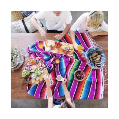 China Serape Mexico Rainbow Stripe Blanket Tablecloth Floor Mat Beach Towel Sand Cotton Breathable Covering Magic Blanket for sale