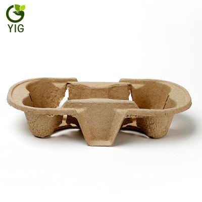 China Recycled Environmental Friendly Dry Press Molded Paper Pulp Coffee Tray for sale