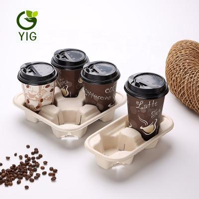 China Disposable Food Catering Paper Pulp Cup Holder Tray, Paper Pulp Cup Carrier for sale