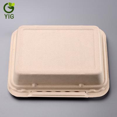 China 9*6 Inch Clamshell Disposable Sugar Cane Bagasse Pulp Long Biodegradable Paper Packaging Boxes for sale