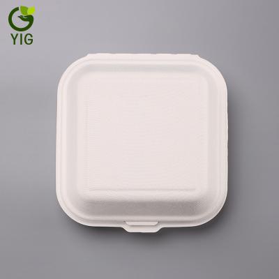 China Disposable Biodegradable Eco - Friendly Sugarcane Pulp Take Away Hamburger Packaging Box for sale