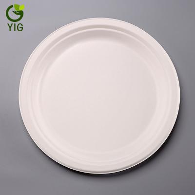 China 10 Inch Disposable Compostable Biodegradable Sugarcane Tableware Bagasse Paper Pulp Round Dish for sale