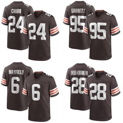 China Cleveland City Team Club Uniform Breathable Custom Stitched White Game 24 Chubb 95 Garrett 6 Mayfield Brown American Football Jersey for sale