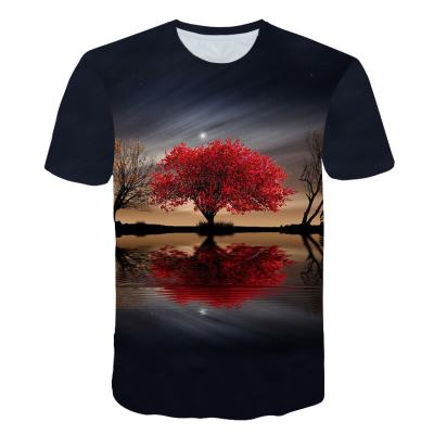 China QUICK DRY 3D Printing T Shirt Tree Shadow Reflection Men And Women Short Sleeve Landscape Top Casual Fashion Over Sized T Shirt for sale