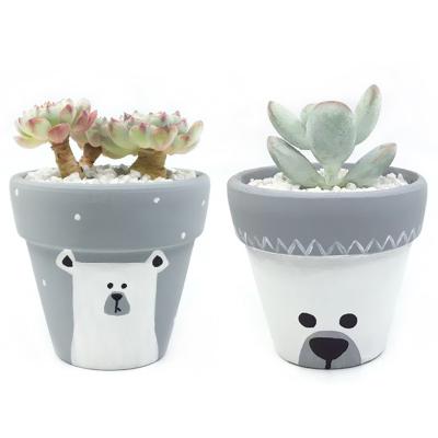 China CLASSIC Modern Home Garden Supplies Cartoon Bears Hand Painted Clay Succulent Pots for sale