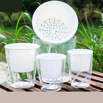 China Built-in irrigation system Automatic Water Absorbing Pots Cotton Rope Self Watering Planter Flowerpot Transparent Plastic Lazy Flower Pot for sale