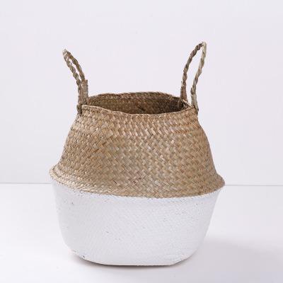 China Simply Bamboo Handmade Basket Planter Multifunctional Laundry Straw Patchwork Wicker Rattan Seagrass Garden Flowerpot Planter for sale