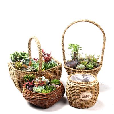 China CLASSIC Portable Home Decor Wicker Storage Succulent Pot Handmade Decoration Plant Container Straw Flower Basket for sale