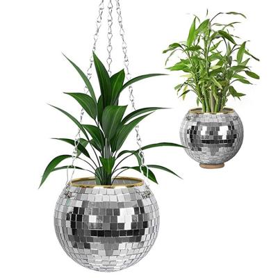 China CLASSIC New Design Special 7.9 Inch Round Hanging Detachable Metal Chain Disco Ball Pot Planter For Home Office Patio for sale