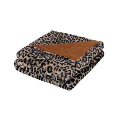 China Soft eco-friendly faux leopard print rabbit fur with velboa throw blanket keep warm in style for home for sale